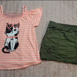 Justice Pink Striped Cat Tee